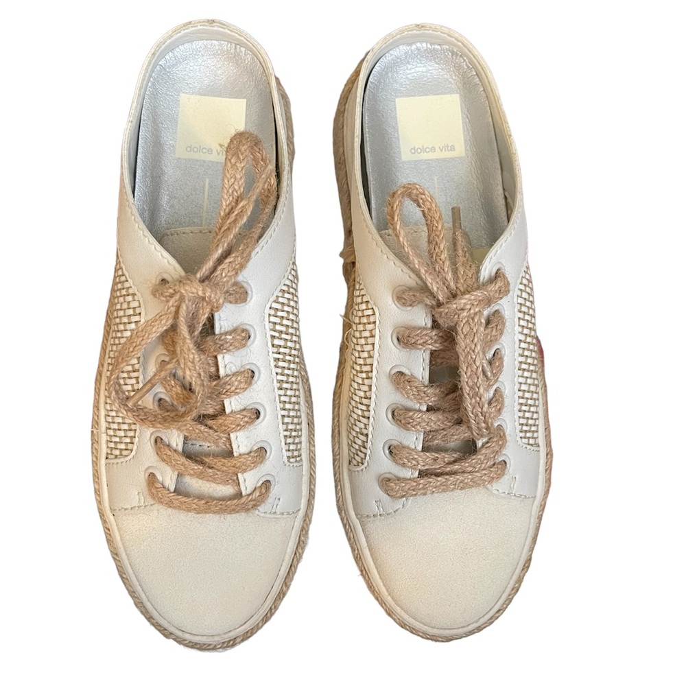 Dolce Vita Cream Woven Rope Lace-Up Sneakers